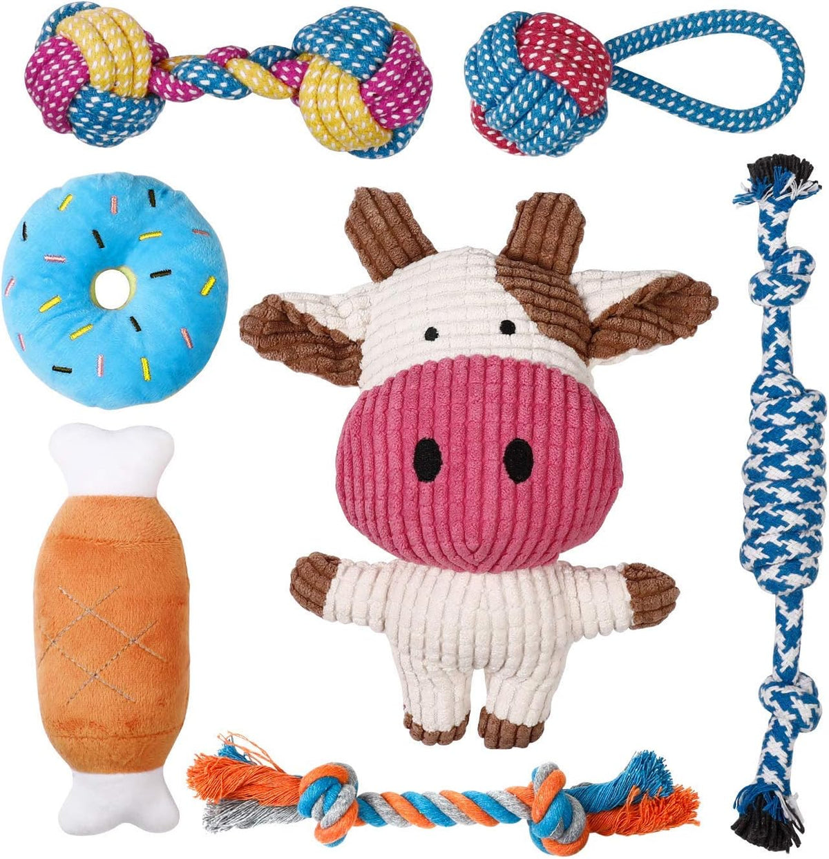 Small Dog Puppy Teething Toys Set, 7-Pack Durable Chews