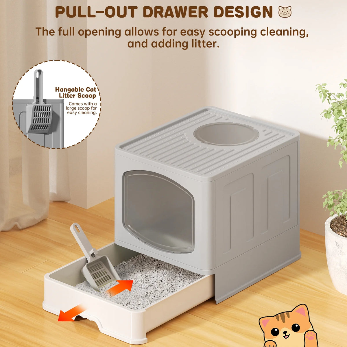 Cshidworld Large Foldable Cat Litter Box with Scoop, Front Entry Top Exit