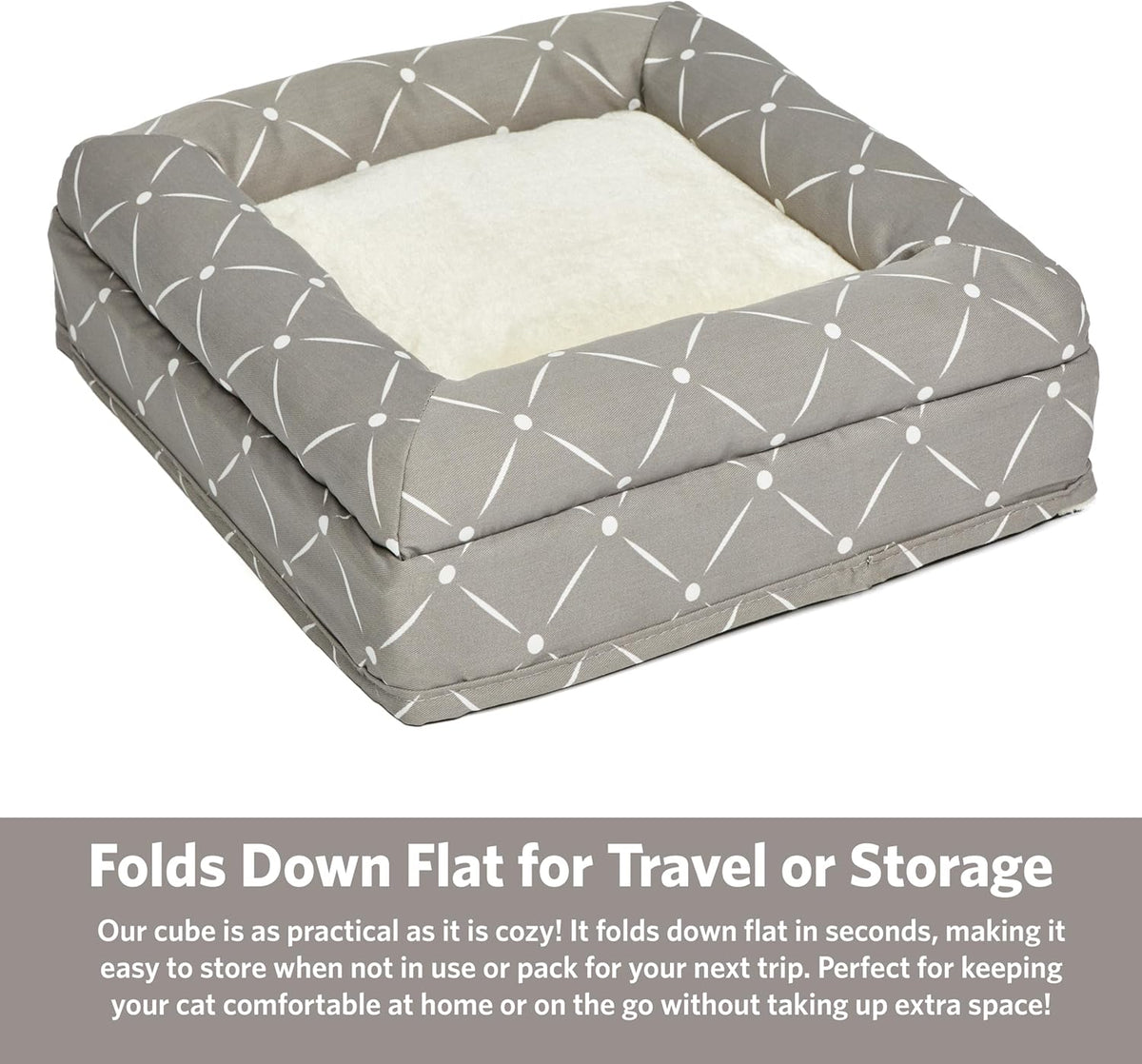 Midwest Feline Nuvo Curious Cat Cube, Foldable Hideout with Bolstered Bed