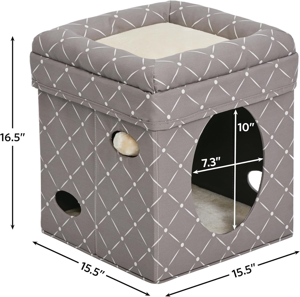 Midwest Feline Nuvo Curious Cat Cube, Foldable Hideout with Bolstered Bed