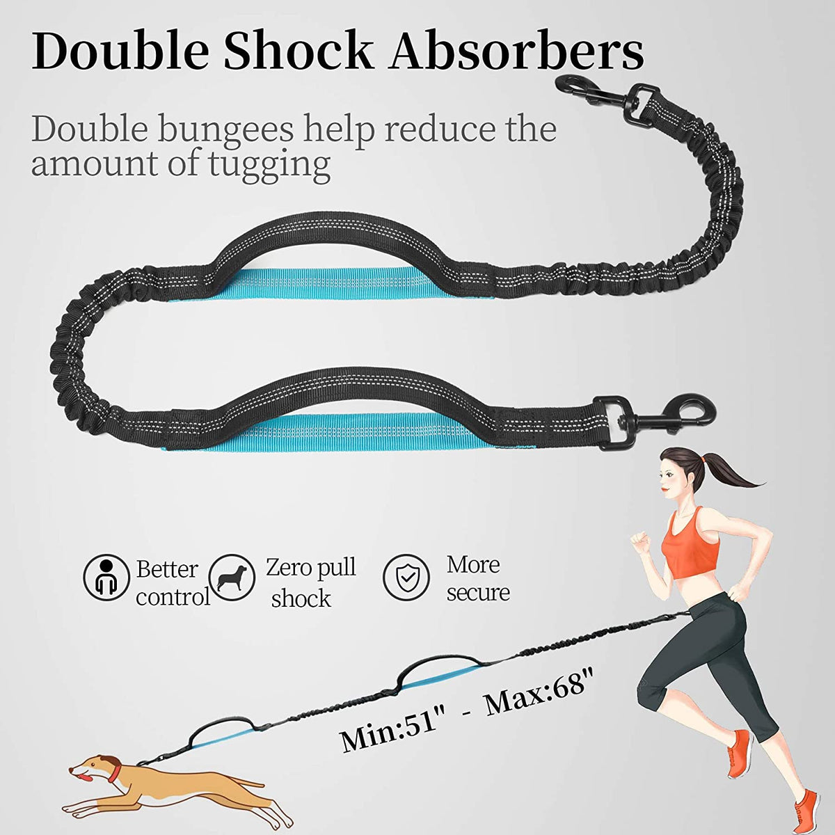 Iyoshop Hands Free Dog Leash with Zipper Pouch, Dual Padded Handles