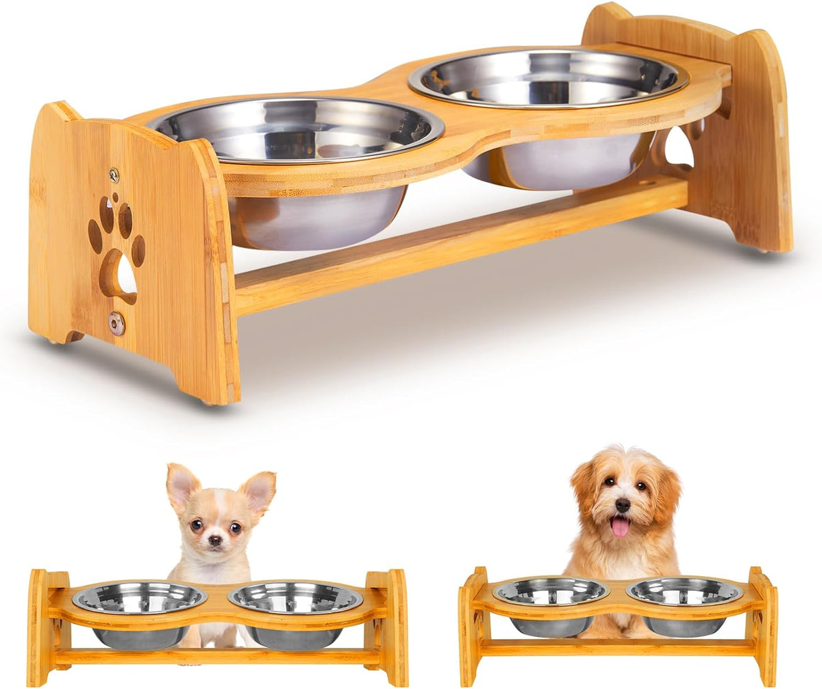 X-ZONE PET Elevated Dog Bowls, Adjustable Bamboo Raised Feeder for Large Dogs