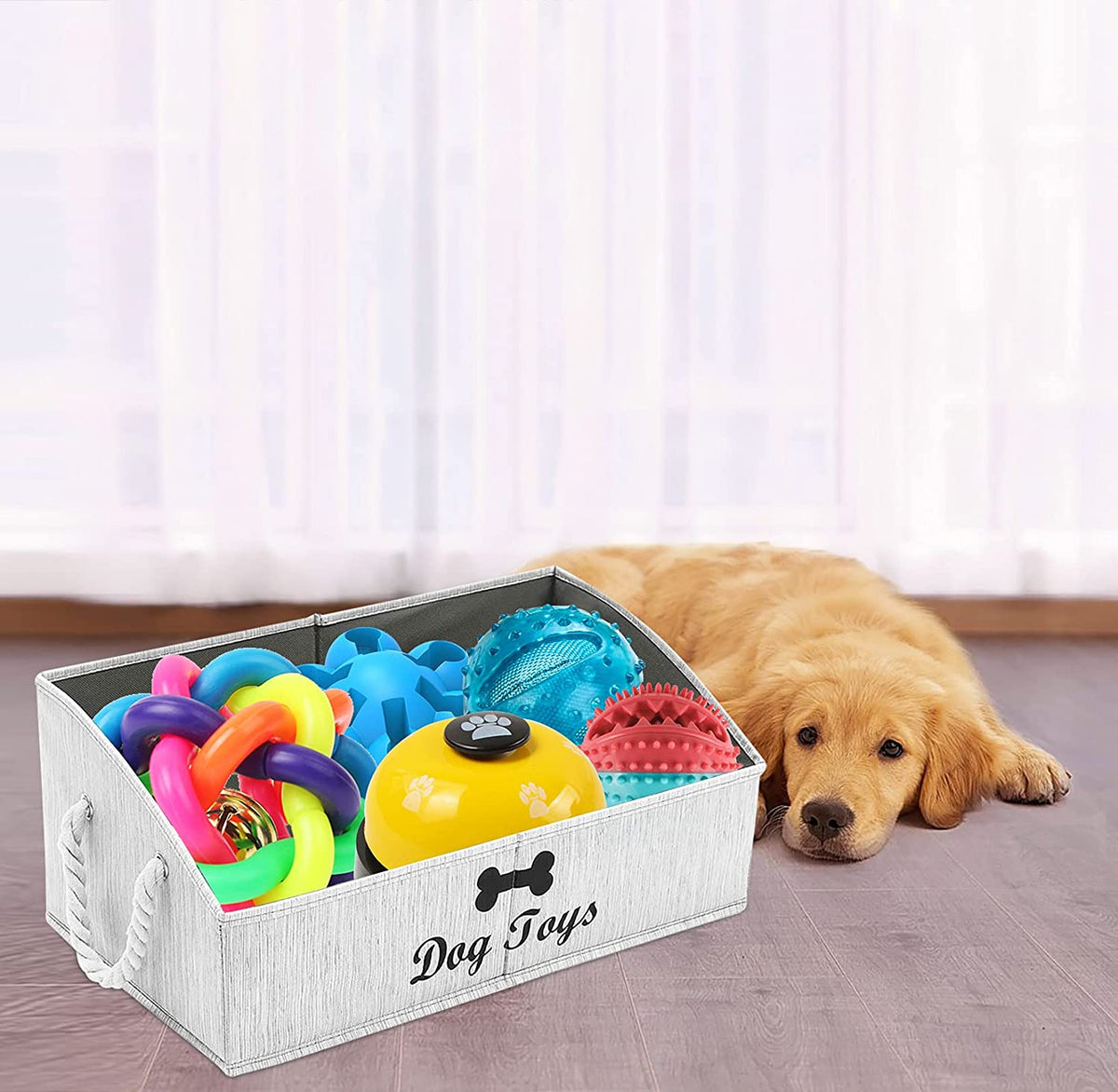 Large Dog Toy Storage Bin, Canvas Organizer Basket
