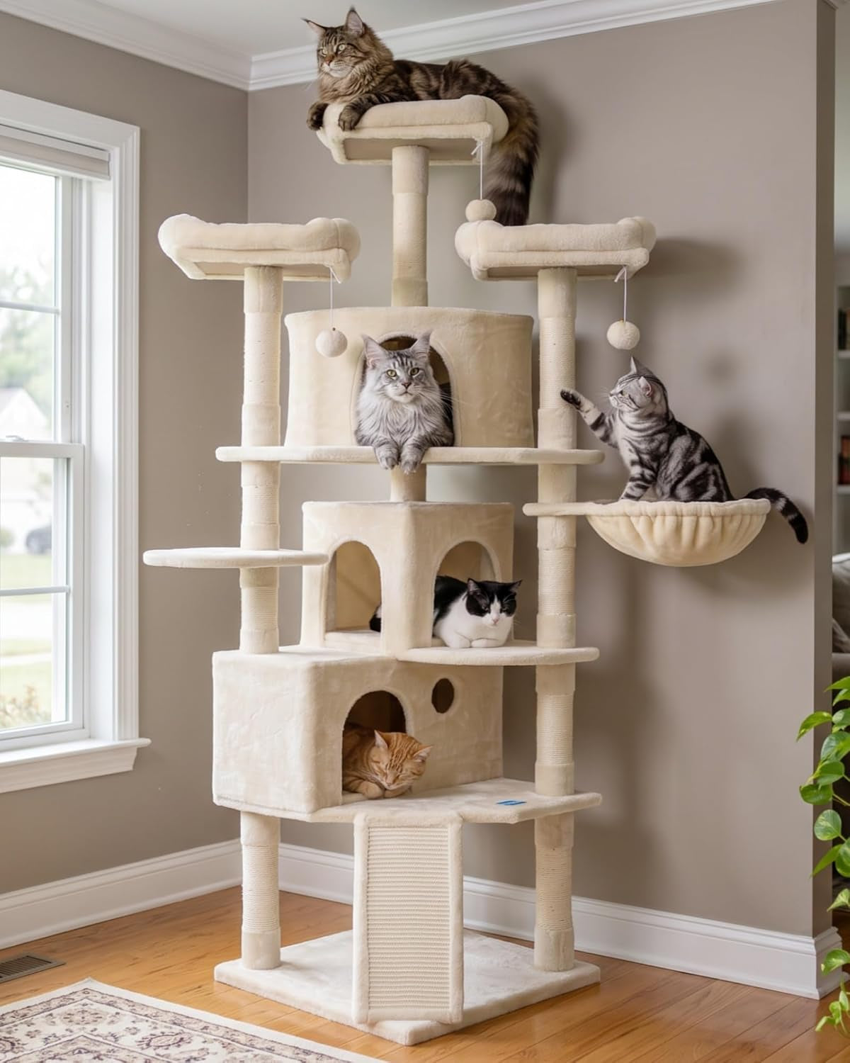 73.4-Inch XL Cat Tree with 3 Caves & Scratching Posts