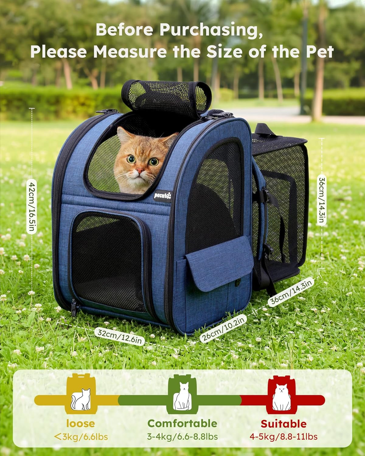 Expandable Cat Backpack Carrier with Breathable Window