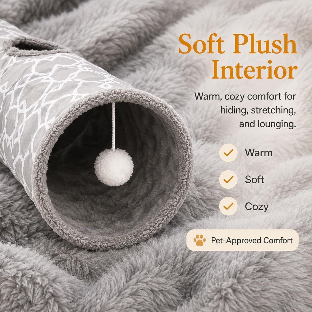 Geometric Straight Cat Tunnel with Plush Interior & Balls