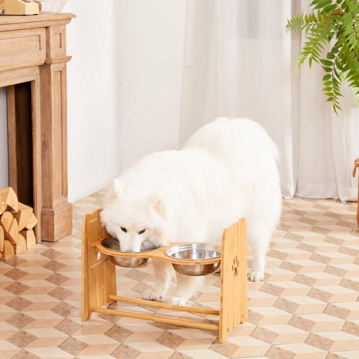 X-ZONE PET Elevated Dog Bowls, Adjustable Bamboo Raised Feeder for Large Dogs