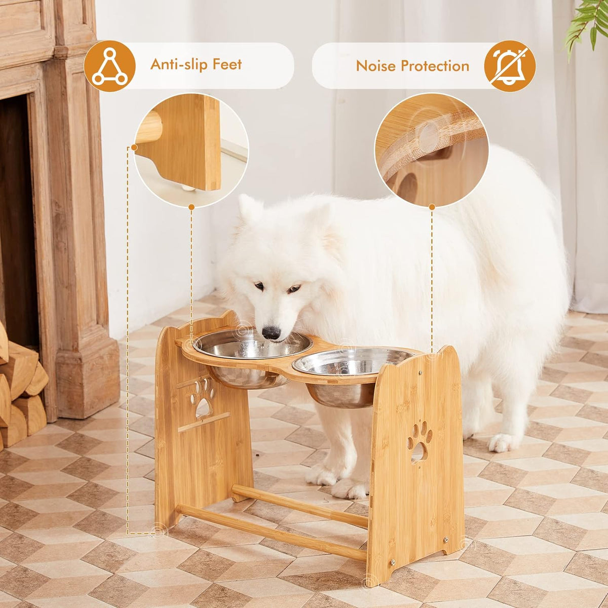 X-ZONE PET Elevated Dog Bowls, Adjustable Bamboo Raised Feeder for Large Dogs