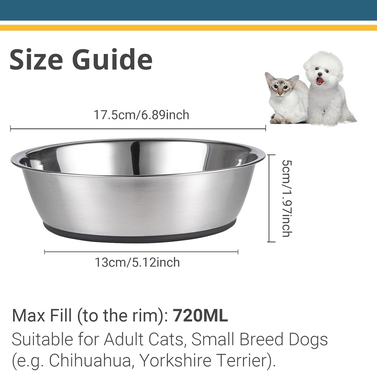PEGGY11 Lightweight Stainless Steel Cat Bowls, 3-Cup, 2-Pack