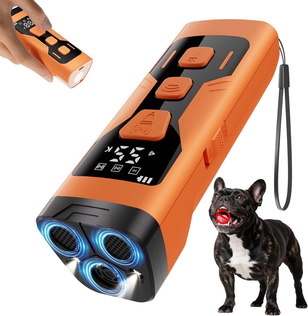 Anti Barking Device for Dogs, 3X Ultrasonic Dog Bark Deterrent Devices, 4 Frequencies 5 Training Modes 65Ft Safer Alternatives to Bark Collars, Portable Design with Display for All Dogs (Orange)