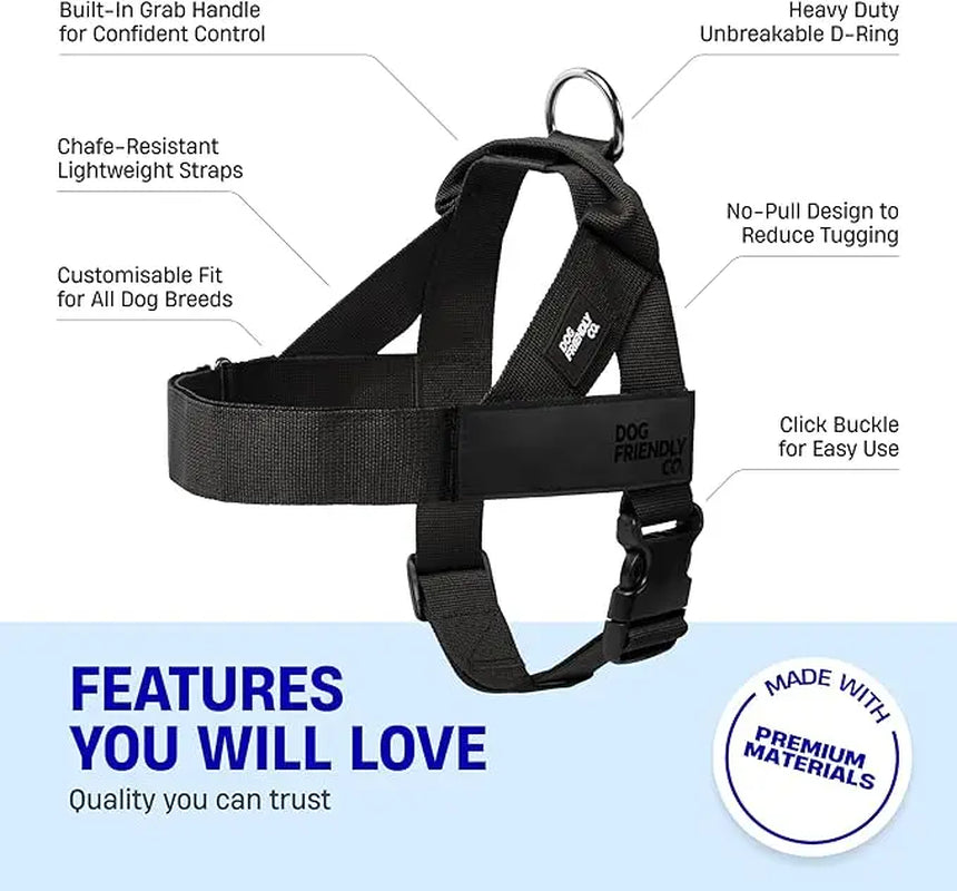 Dog Friendly Co. Walking Harness - Easy-To-Fit No-Pull, Chafe-Resistant Lightweight Adjustable Straps, Simple Clip - Secure Walks, All-Day Wear Comfort for All Dogs