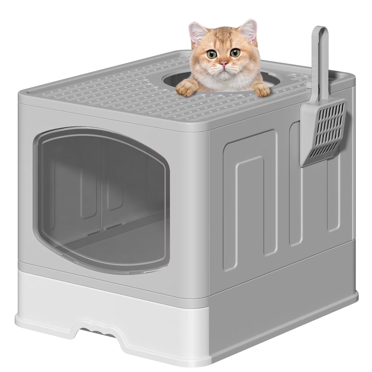 Cshidworld Large Foldable Cat Litter Box with Scoop, Front Entry Top Exit