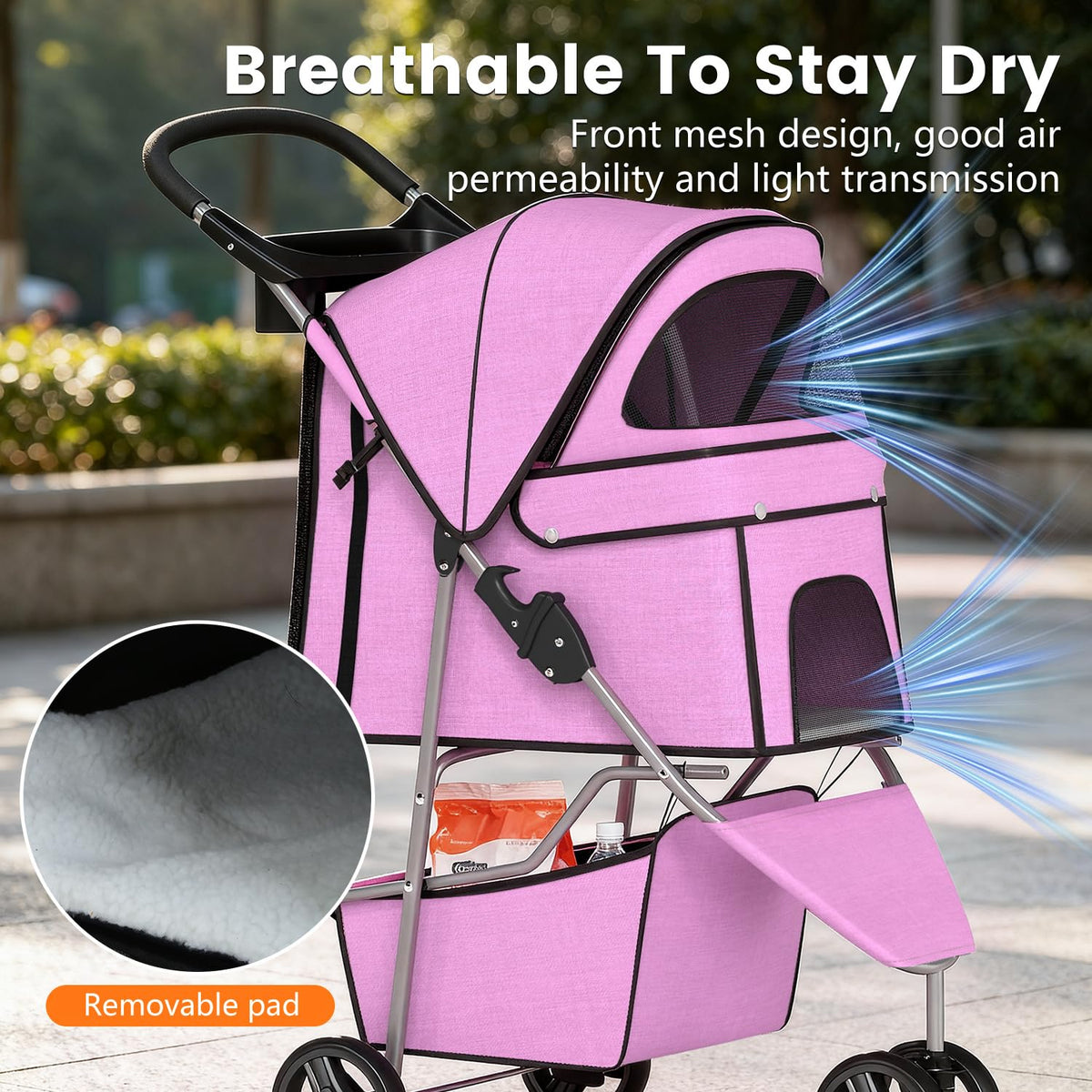 3-Wheel Folding Pet Stroller with Cup Holder