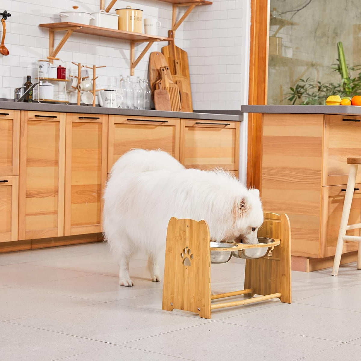 X-ZONE PET Elevated Dog Bowls, Adjustable Bamboo Raised Feeder for Large Dogs