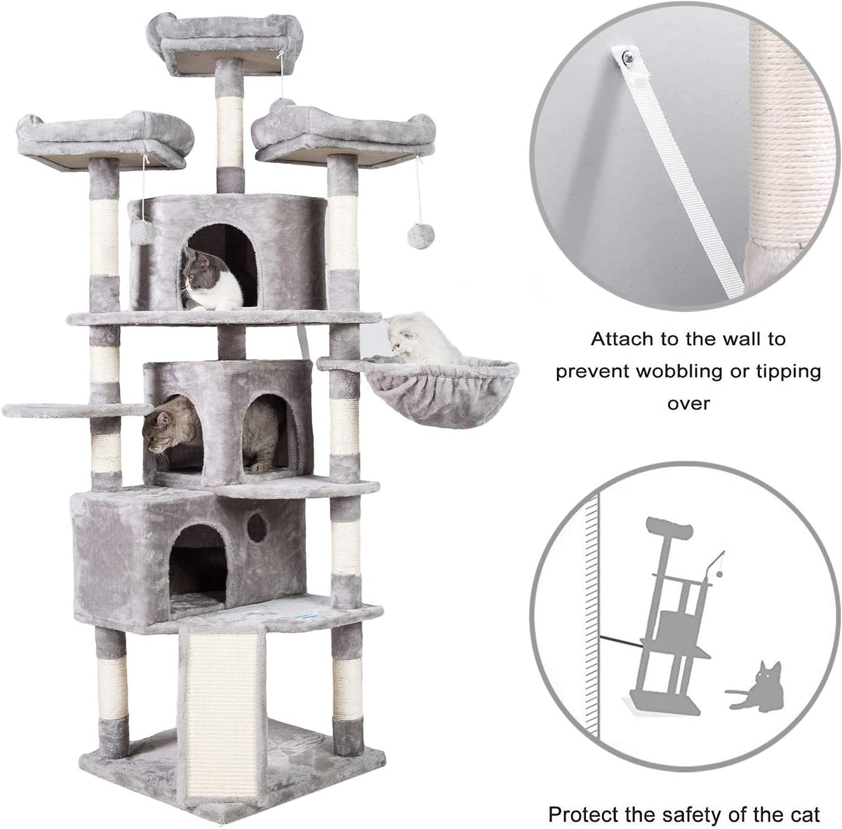 73.4-Inch XL Cat Tree with 3 Caves & Scratching Posts