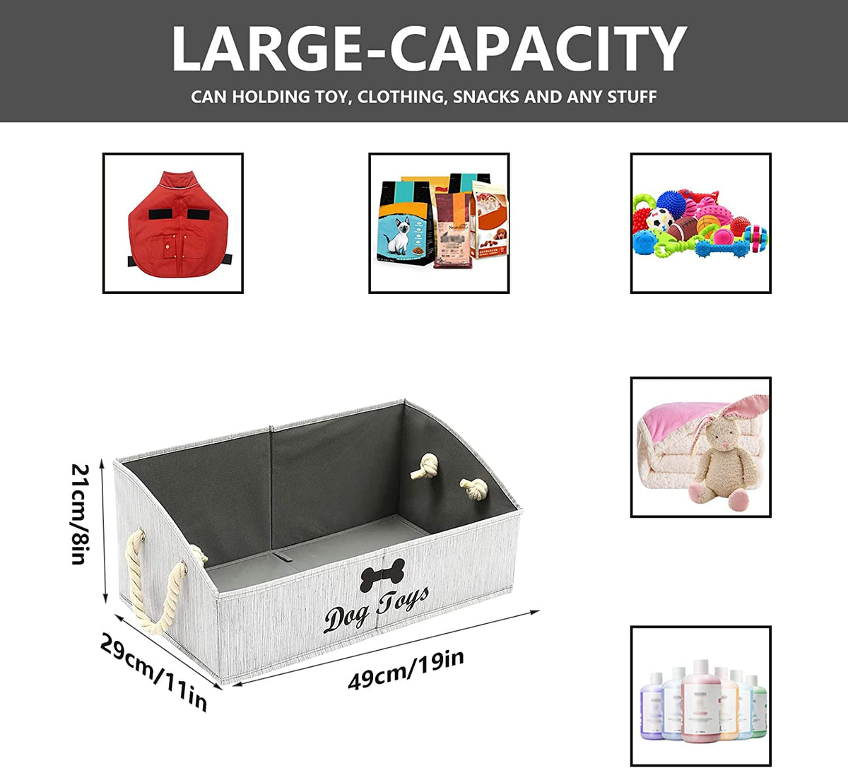 Large Dog Toy Storage Bin, Canvas Organizer Basket