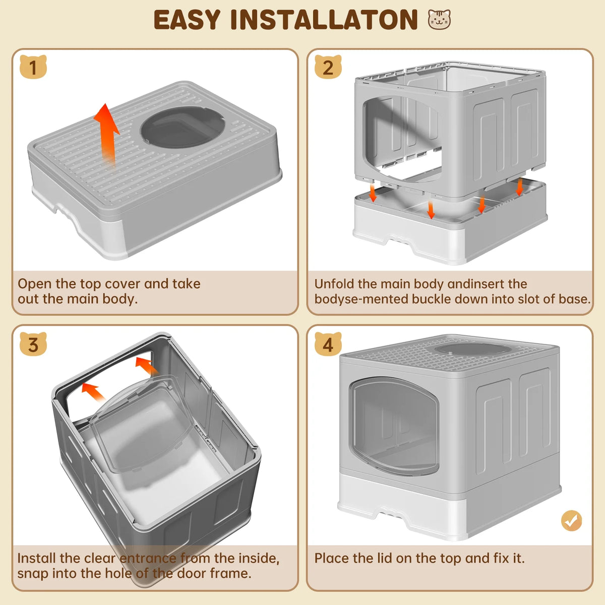 Cshidworld Large Foldable Cat Litter Box with Scoop, Front Entry Top Exit