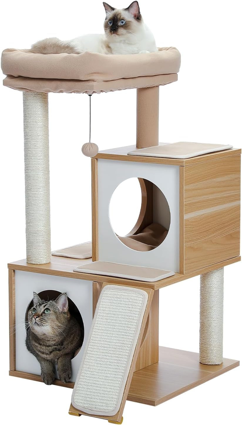PAWZ Road 35-Inch Wooden Cat Tree with Double Condos