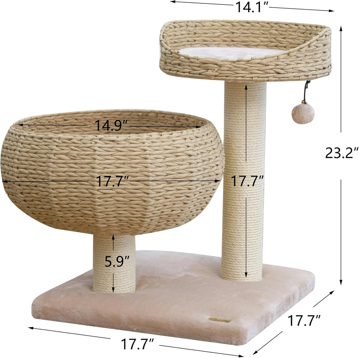 Modern Handwoven Cat Tree with Beds & Sisal Posts