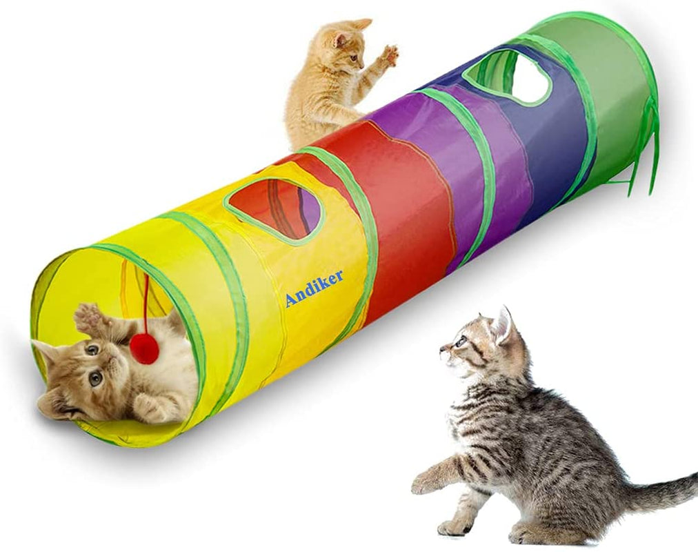 Rainbow Collapsible Cat Tunnel with Fun Ball, 45In Play Tube