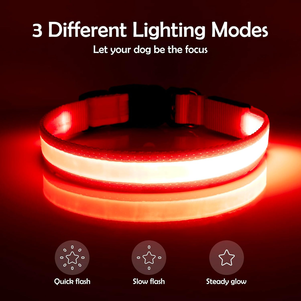 LED Dog Collar, Light up Dog Collar Adjustable USB Rechargeable