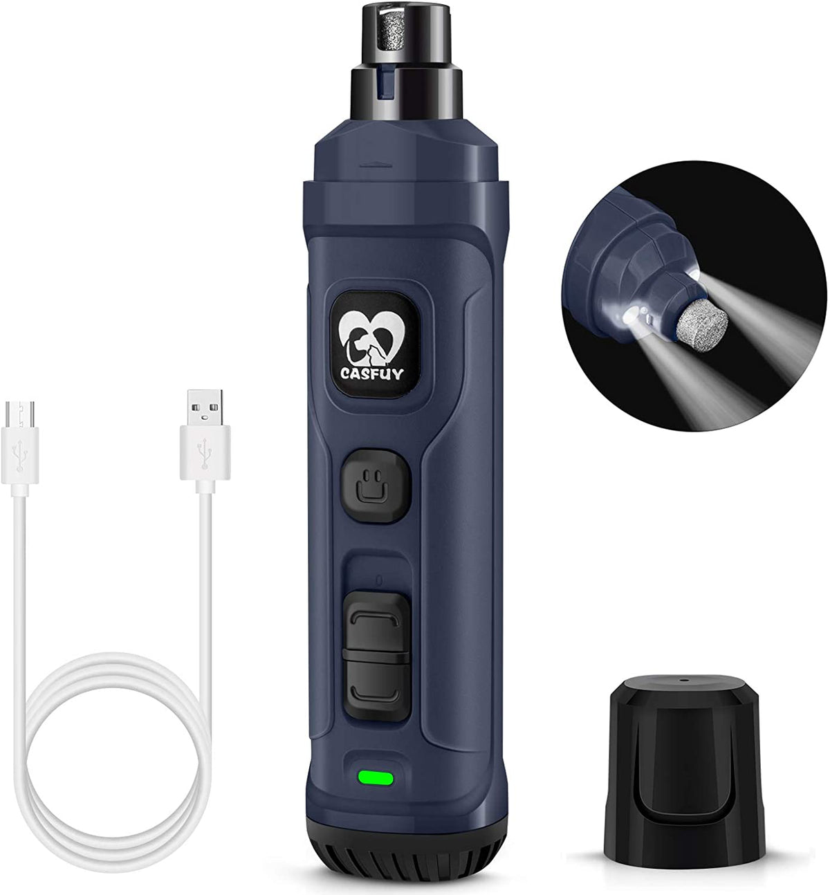 Casfuy Dog Nail Grinder with LED Light, 2-Speed Quiet Electric Trimmer