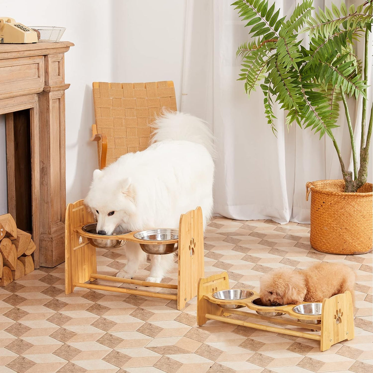 X-ZONE PET Elevated Dog Bowls, Adjustable Bamboo Raised Feeder for Large Dogs