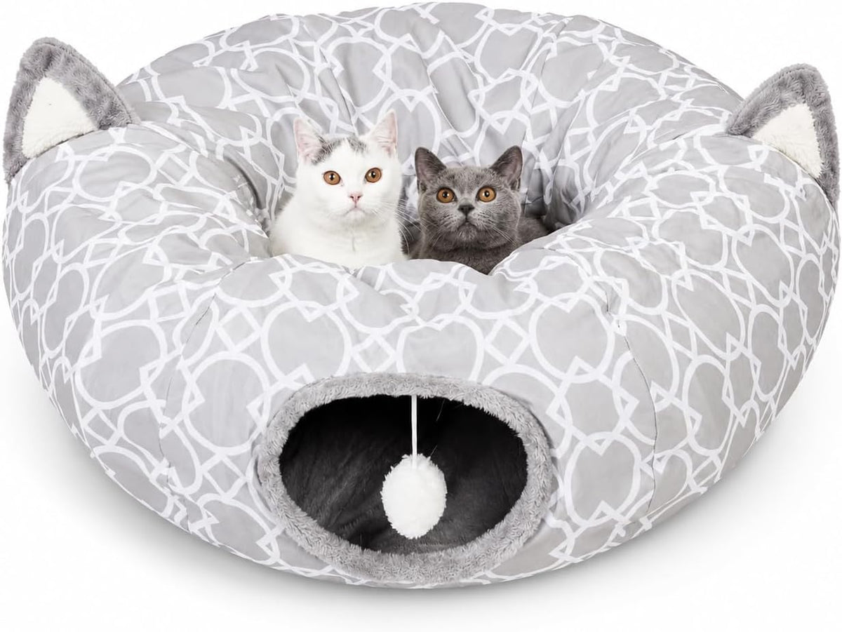 Geometric Straight Cat Tunnel with Plush Interior & Balls