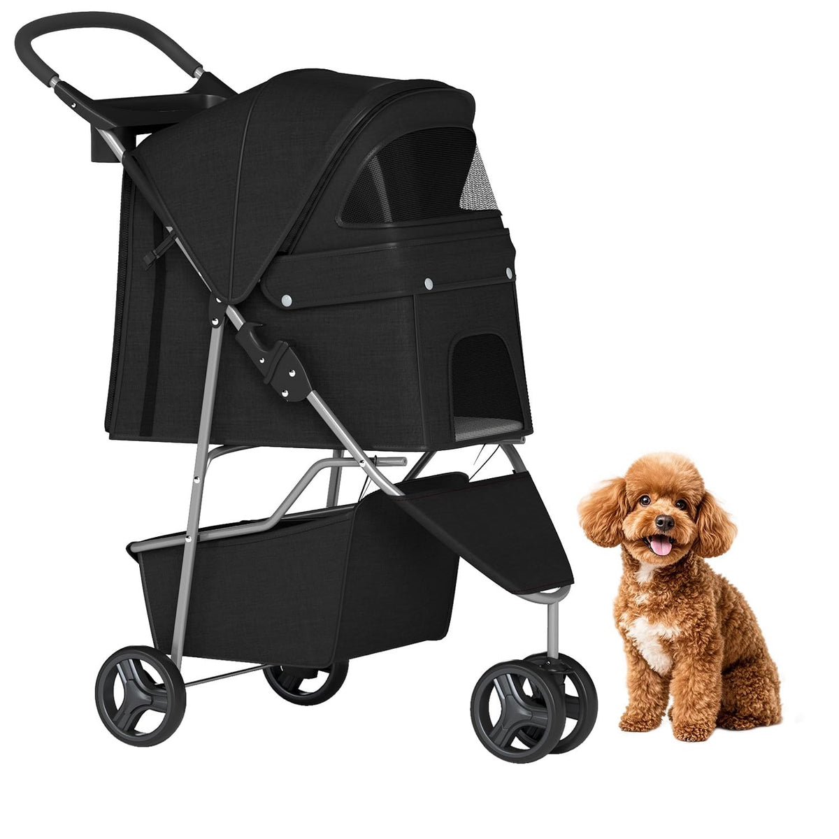 3-Wheel Folding Pet Stroller with Cup Holder
