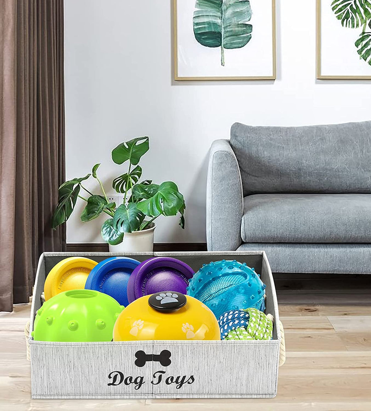 Large Dog Toy Storage Bin, Canvas Organizer Basket
