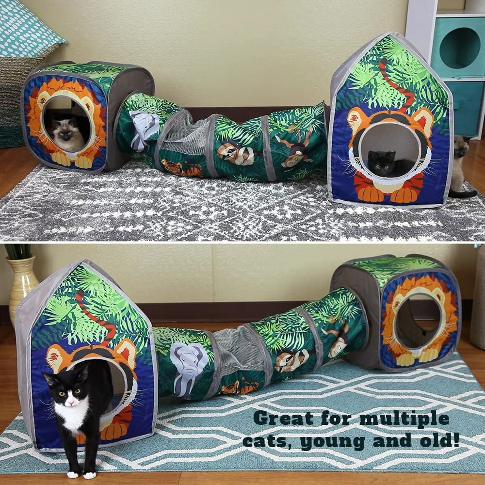 Safari Jungle Cat Play Set, Collapsible Pop-Up Cat Toys Combo
