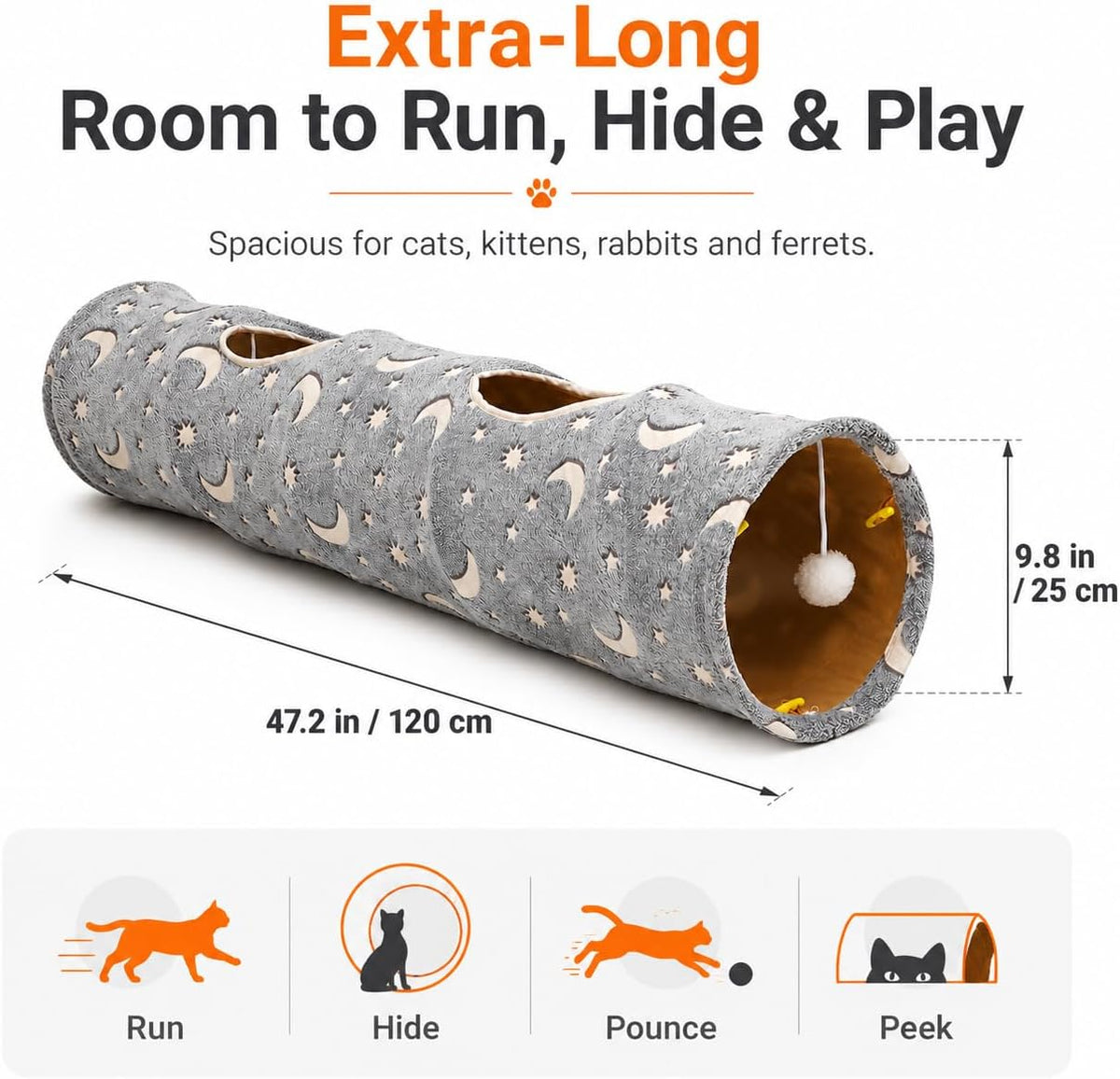 Cat Tunnel Tube with Plush Ball Toys Collapsible Self-Luminous