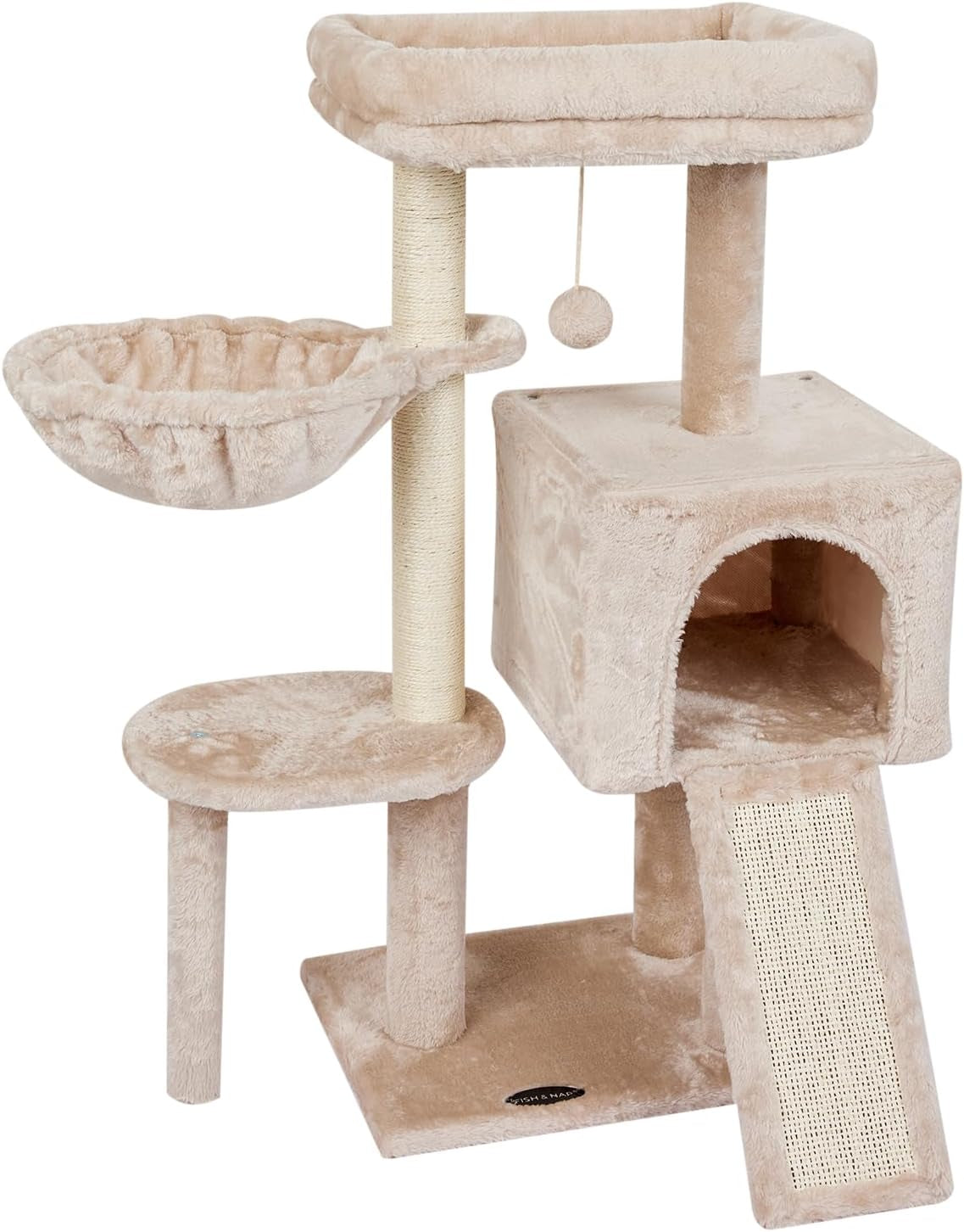 FISH&NAP Cute Cat Tree Tower with Sisal Scratching Posts & Jump Platform