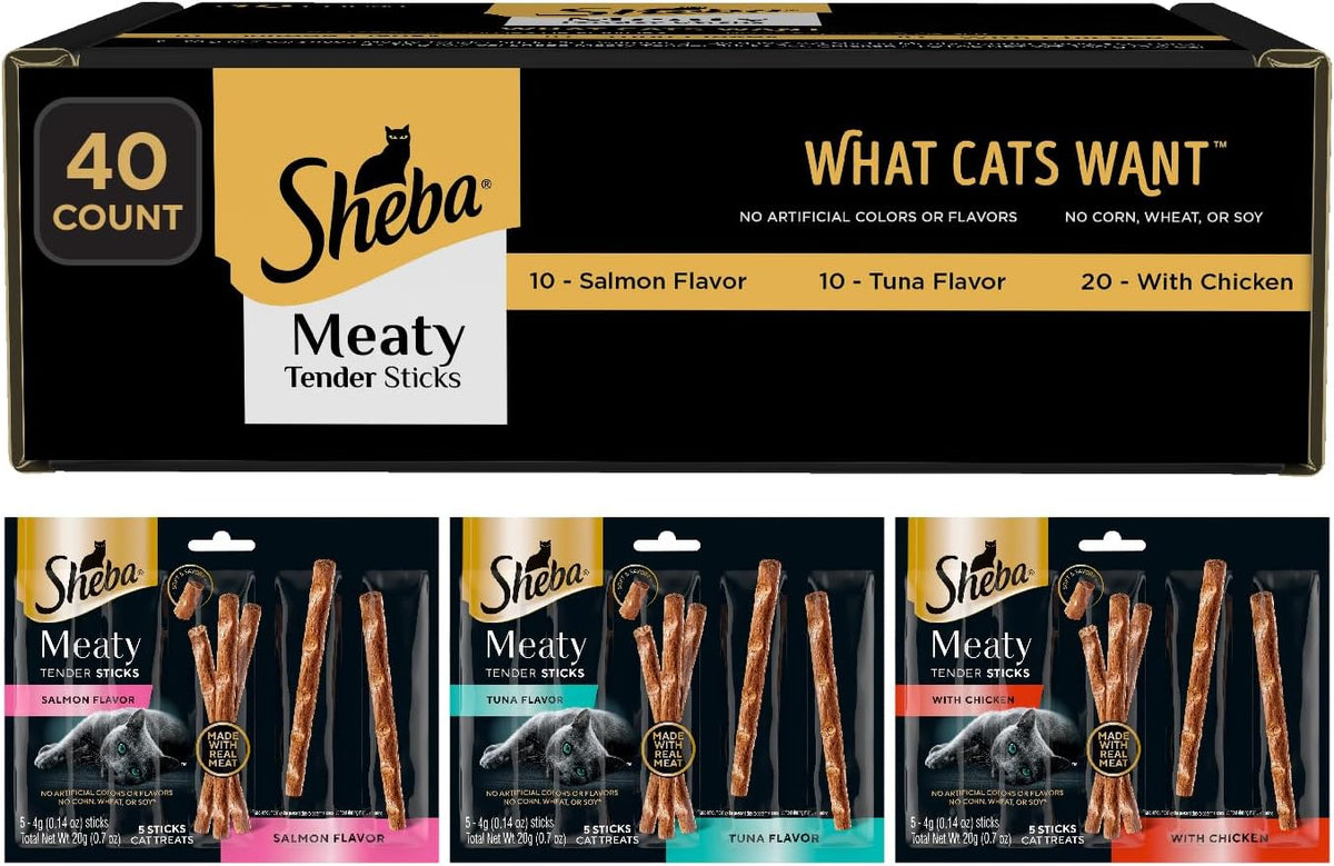 Meaty Tender Stick Cat Treats, Salmon Flavor, 50-Count
