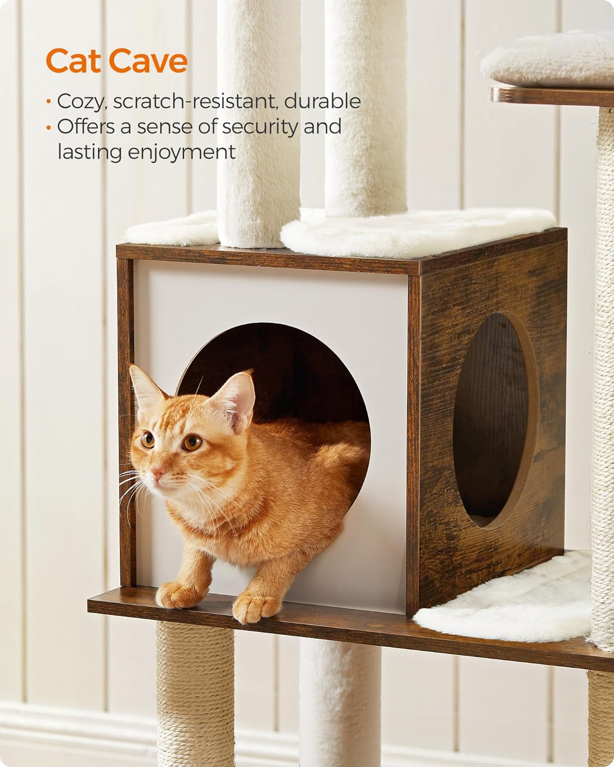Cat Tree, 64.6-Inch Modern Cat Tower, Multi-Level Condo