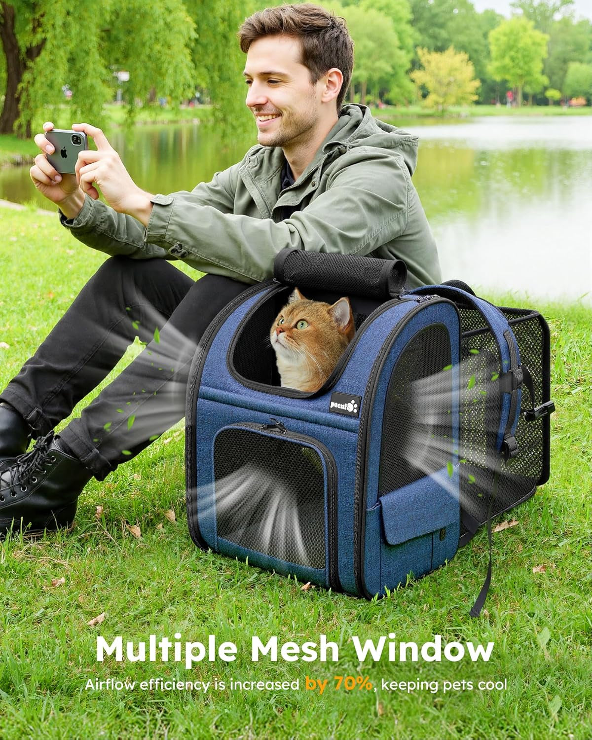 Expandable Cat Backpack Carrier with Breathable Window