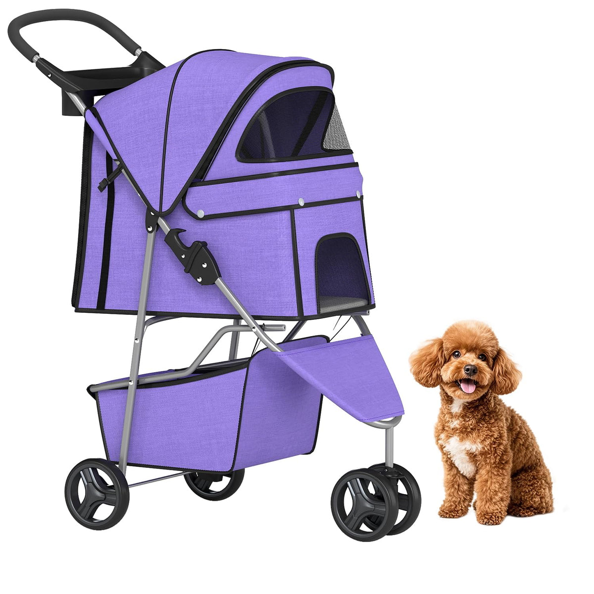 3-Wheel Folding Pet Stroller with Cup Holder