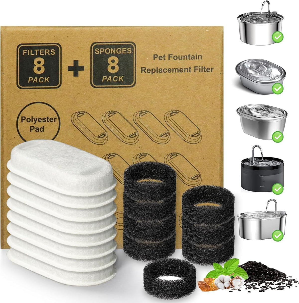 Cat Water Fountain Replacement Filters, 16-Pack