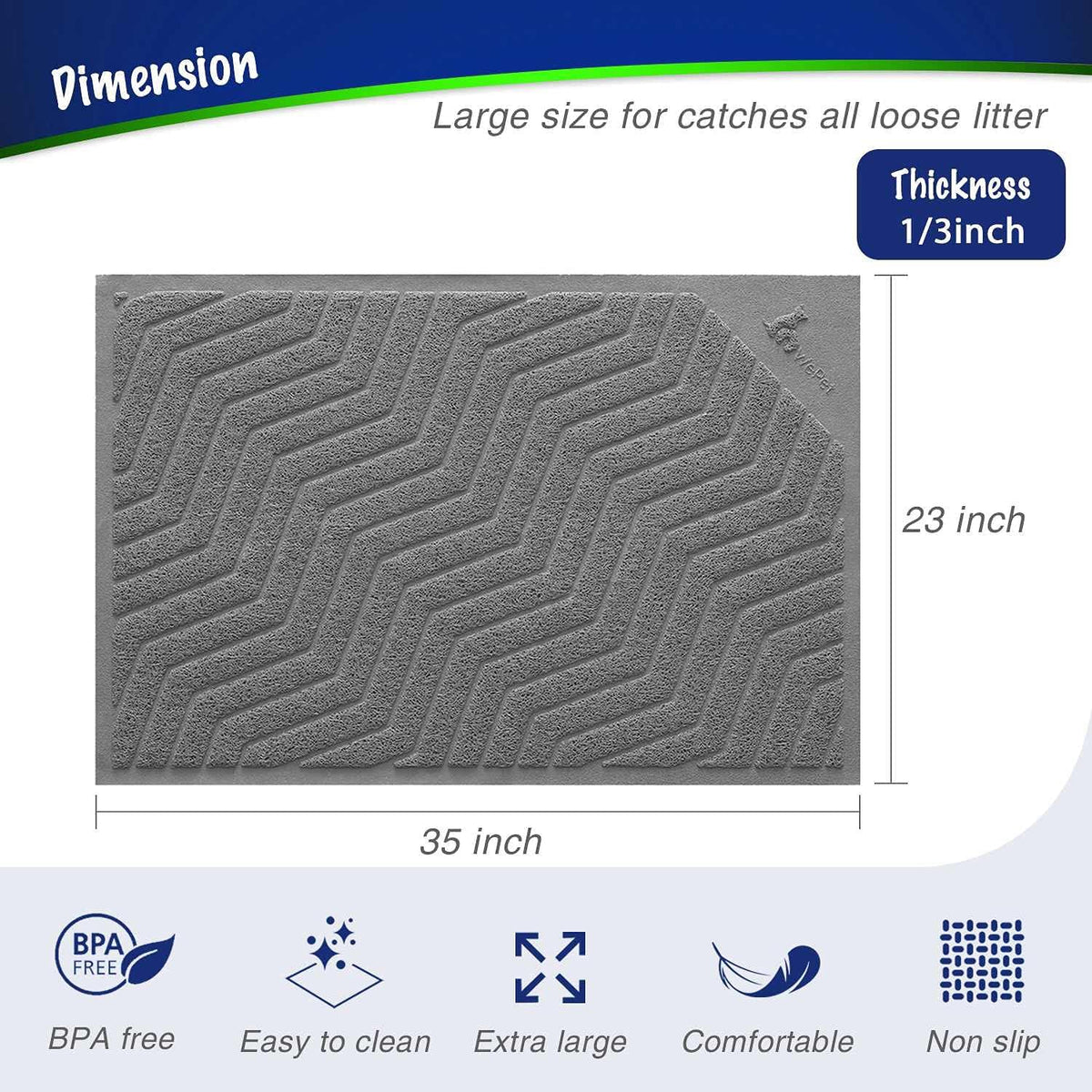 Wepet Cat Litter Box Mat, Durable PVC Trapping Rug