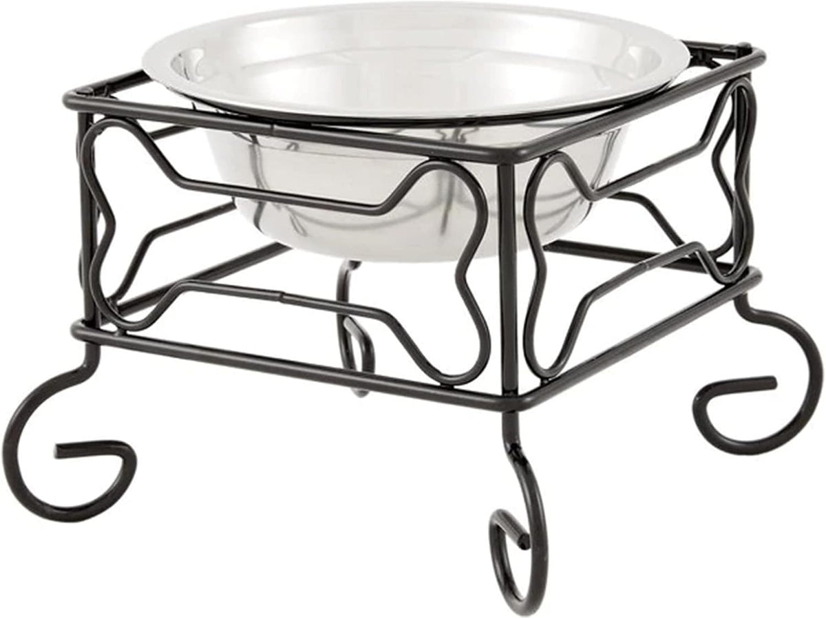 Elevated Stainless Steel Dog & Cat Bowl with Wrought Iron Stand