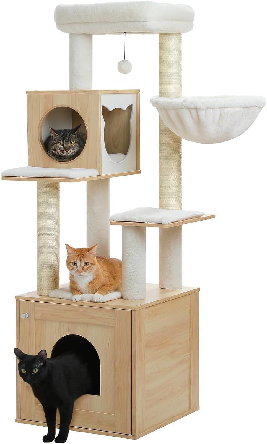 46-Inch Modern Cat Tower with Litter Box Enclosure & Hammock