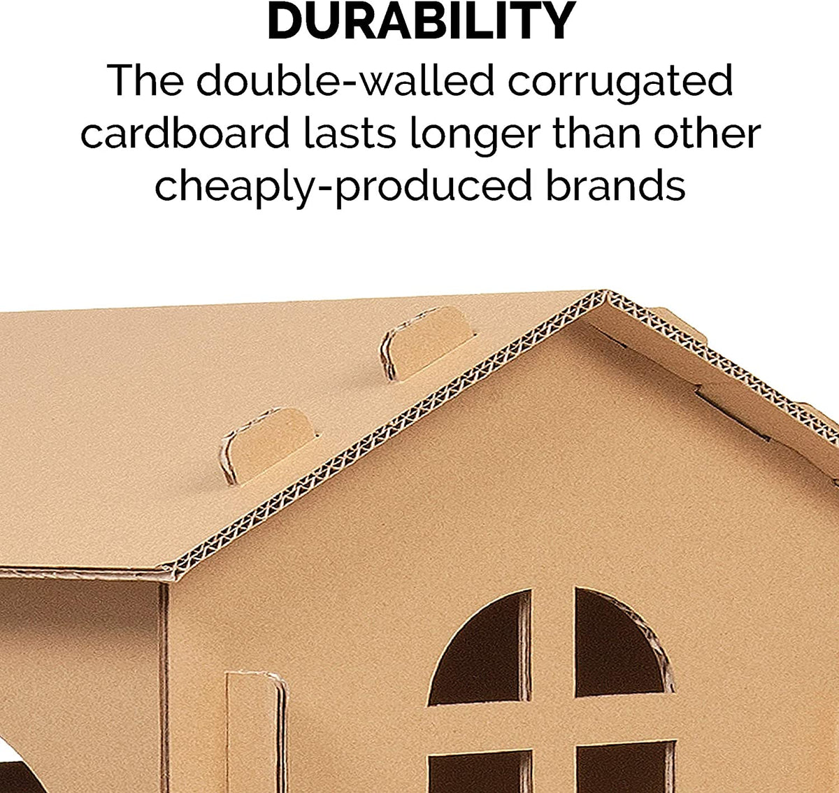 Furhaven Townhouse Cardboard Cat House with Catnip & Toys, Double-Walled Scratcher