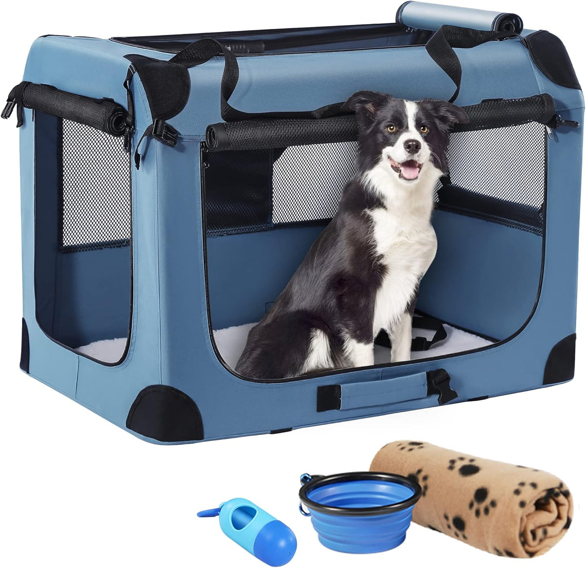 Portable Collapsible Dog Crate with Blanket & Foldable Bowl