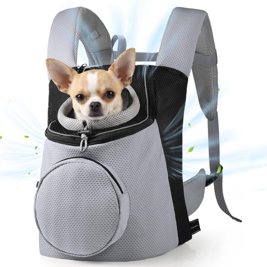BONTHEE Pet Dog Backpack Carrier Small Pet Front Backpack,Ventilated Mesh Dog Travel Back Pack with Sturdy PE Bottom Support, Chest Buckle for Small Dogs & Cats, Outdoor Hiking for Pets up to 10 Lbs