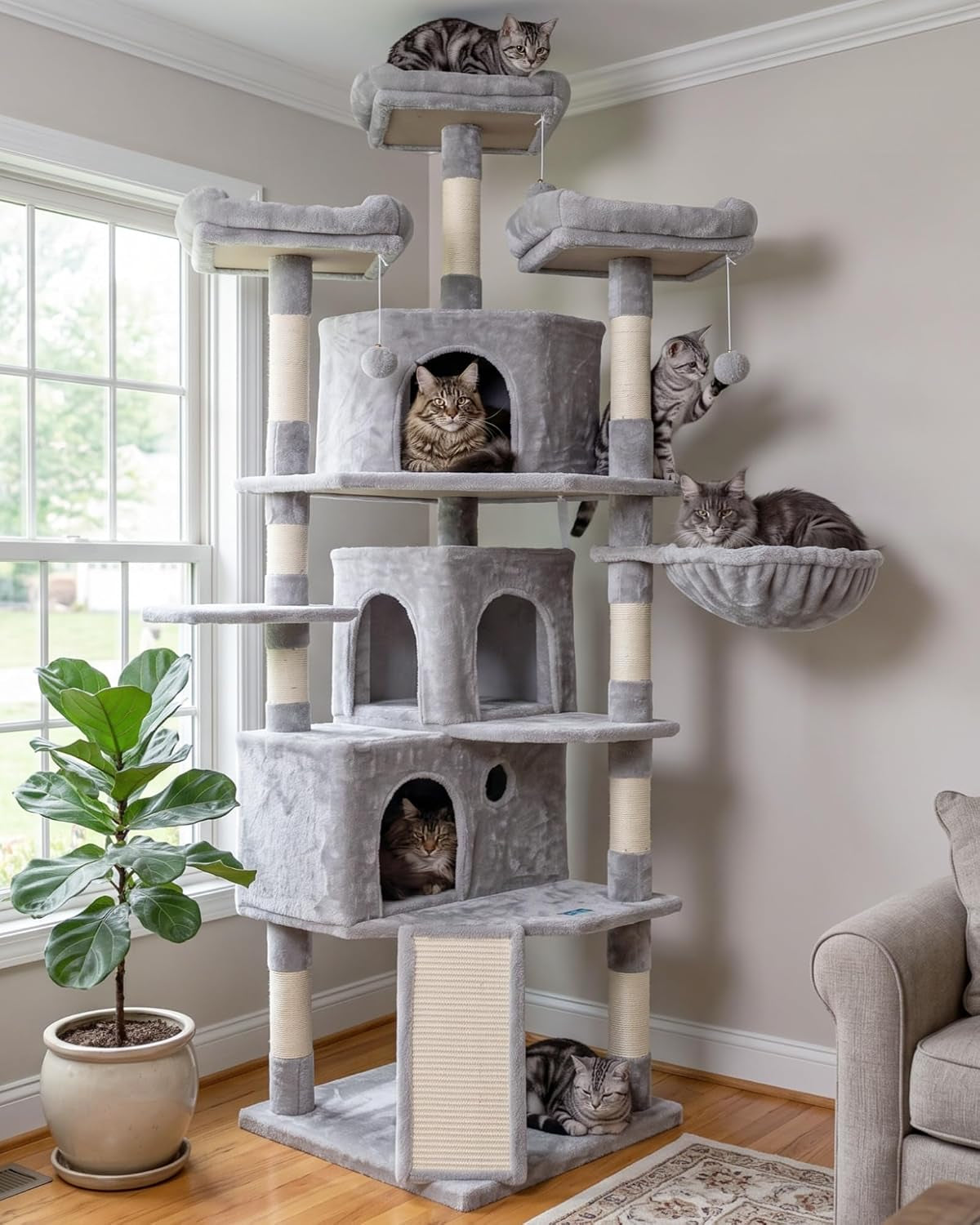 73.4-Inch XL Cat Tree with 3 Caves & Scratching Posts