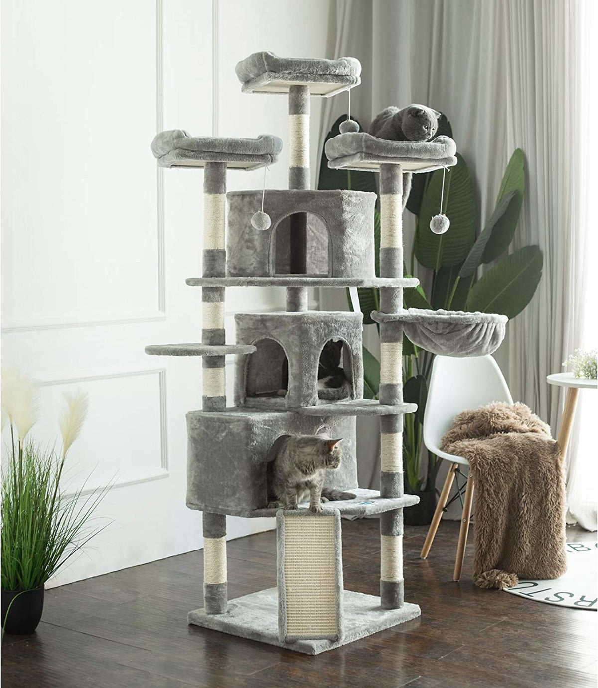 73.4-Inch XL Cat Tree with 3 Caves & Scratching Posts