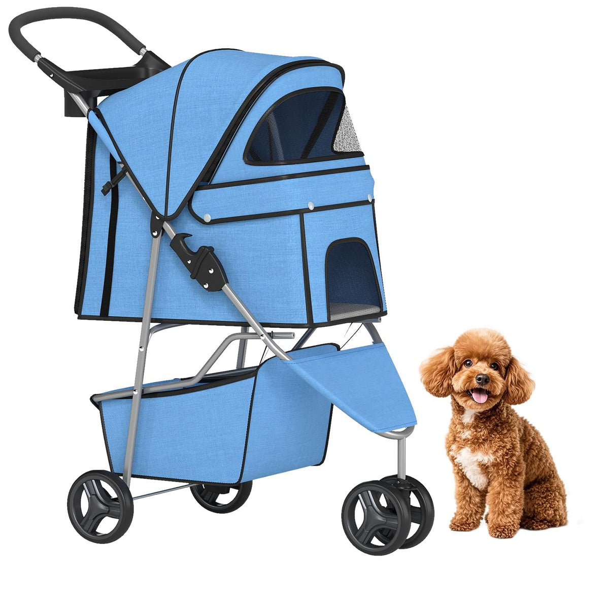 3-Wheel Folding Pet Stroller with Cup Holder