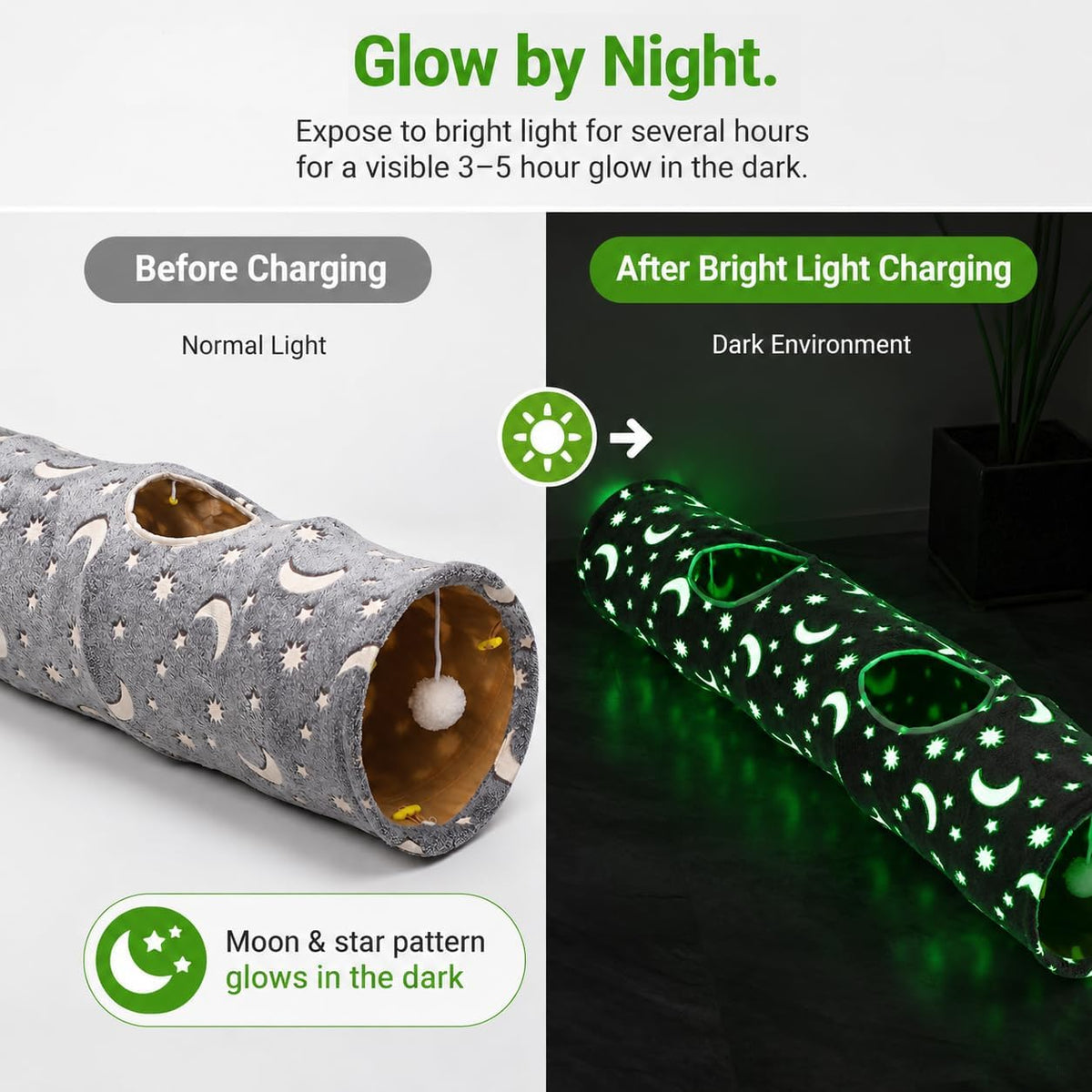 Cat Tunnel Tube with Plush Ball Toys Collapsible Self-Luminous